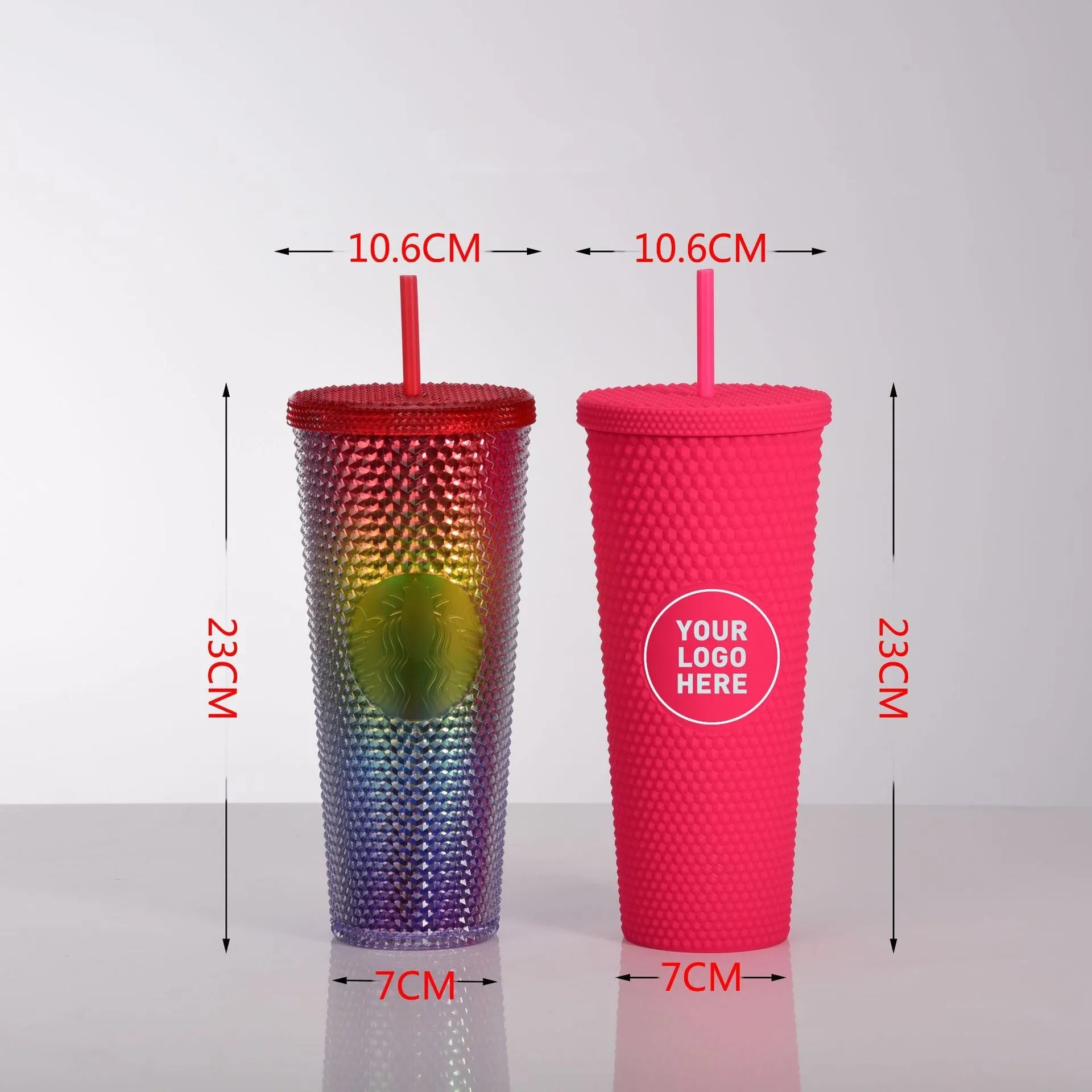 Double Studded Plastic Straw Cup Large Capacity Creative 710ml Durian Cup Portable Diamond Cup - Bellarte Enchanté Double Studded Plastic Straw Cup Large Capacity Creative 710ml Durian Cup Portable Diamond Cup
